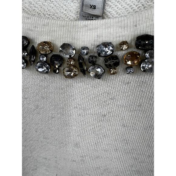 J Crew Sweatshirt Womens Crewneck Pullover Sweater Jewels Embellished Ivory‎ XS - Picture 3 of 5